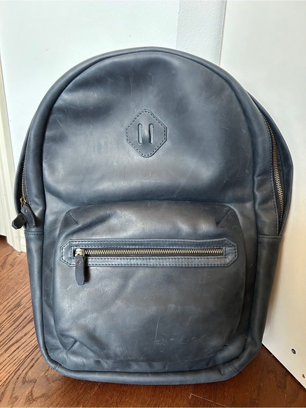 NAVY BLUE Crazy Horse Leather Backpack City - Mens Womens Unisex Gender Neutral